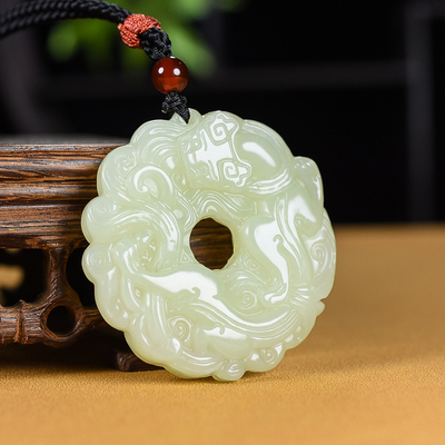 和田白玉双龙环,羊脂白玉吊坠,青玉吊坠,青白玉吊坠,白玉吊坠,天然和田玉吊坠,定制加工
