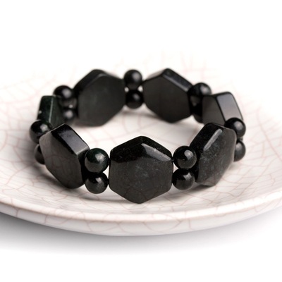 墨玉手串佩珠手链，六角片手串佩珠手链，陨石，蛇纹石玉，定制加工