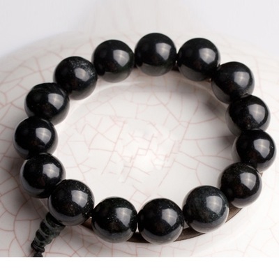墨玉圆珠手链手串,蛇纹石玉手串,黑包公手串,陨石手串