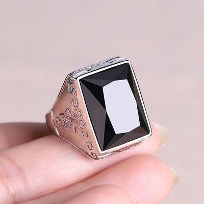 墨玉925银镶嵌男女戒指，陨石戒指，药王石戒指定制加工，南阳一心玉器有限公司