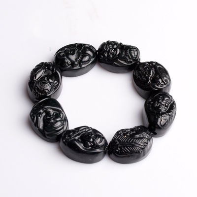 墨玉八仙手串手链- 蛇纹石玉墨玉八仙手串手