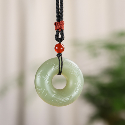 和田玉百福平安扣,青玉吊坠,羊脂白玉吊坠,青白玉吊坠,青玉吊坠,白玉吊坠,天然和田玉吊坠,碧玉吊坠,定制加工