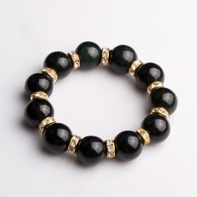 墨玉圆珠佩环钻手串手链定制加工，药王石，墨玉石手链专属打造，南阳一心玉器有限公司