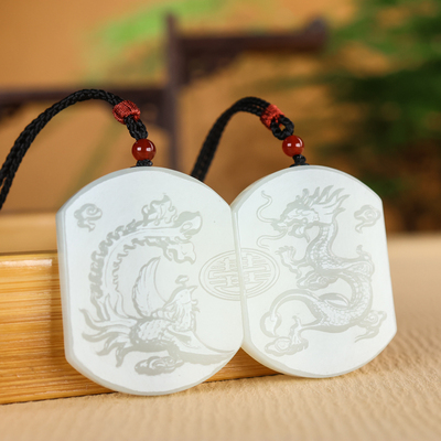 和田玉白玉龙凤对吊坠,羊脂白玉吊坠,碧玉吊坠,天然和田吊坠,定制加工