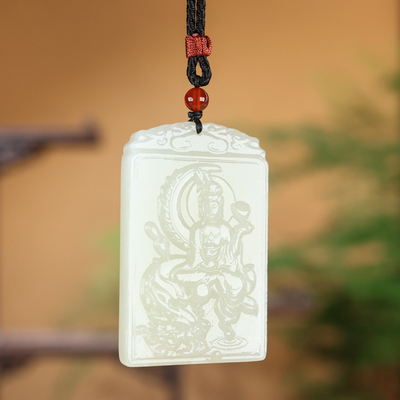 和田玉白玉龙观音吊坠,羊脂玉吊坠,碧玉吊坠,白玉吊坠,天然和田玉吊坠,定制加工